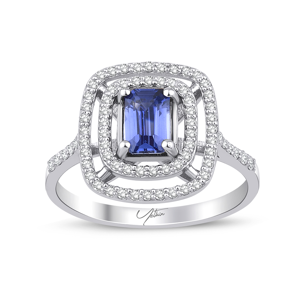 1.00 Karat Pırlanta Safir Yüzük (8 ayar 2.3Gr Altın)