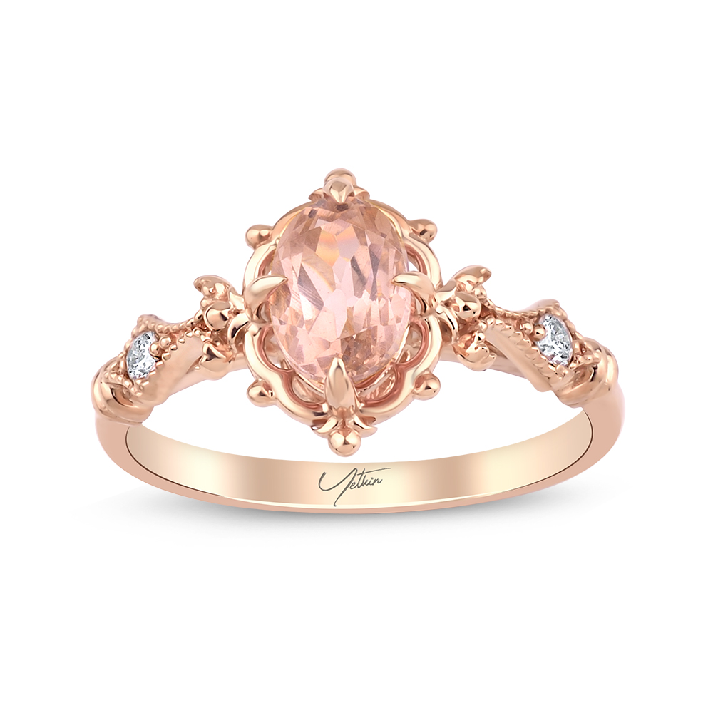 1.30 Karat Morganite Pırlanta Fantazi Yüzük (8 ayar 2.22Gr Altın)