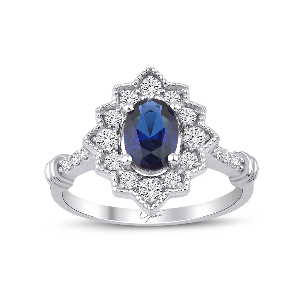 1.45 Karat Safir Pırlanta Yüzük (8 ayar 2.65Gr Altın)