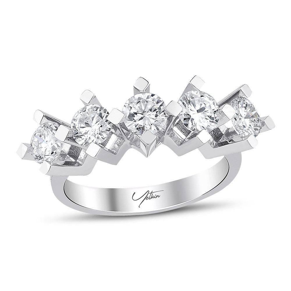 1.50 Karat D Color HRD Sertifikalı Beştaş Pırlanta Yüzük (14 ayar 3.9Gr )