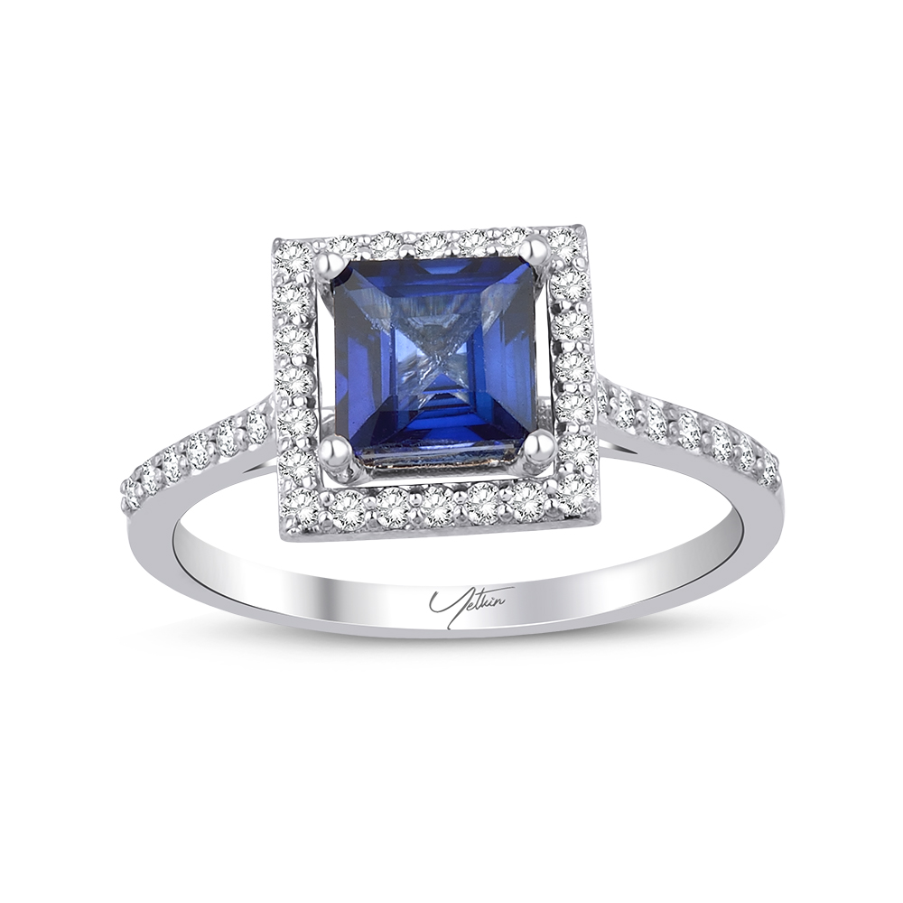 2.01 Karat Pırlanta Safir Yüzük  (8 ayar 2.75Gr Altın)