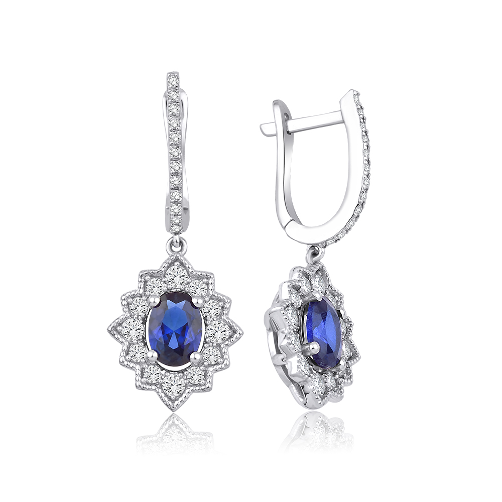 2.80 Karat Safir Pırlanta Küpe (8 ayar 4.4Gr Altın)