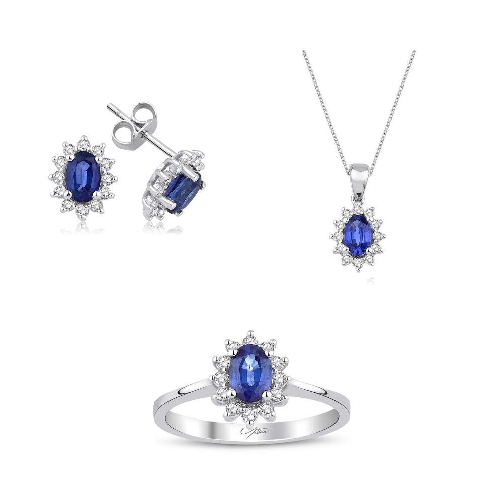 3.00 Karat Safir Pırlanta Set (8 ayar 4.73Gr Altın)