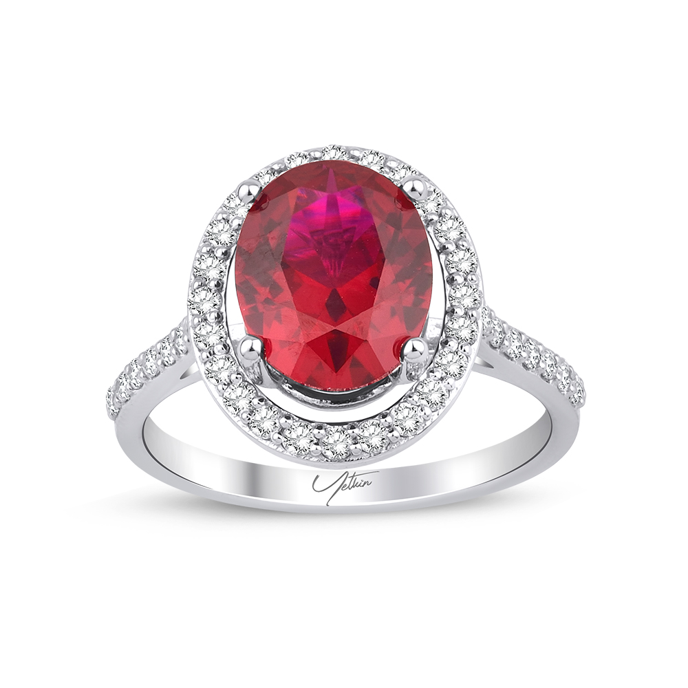 3.40 Karat Pırlanta Yakut Yüzük (8 ayar 3.5Gr Altın)