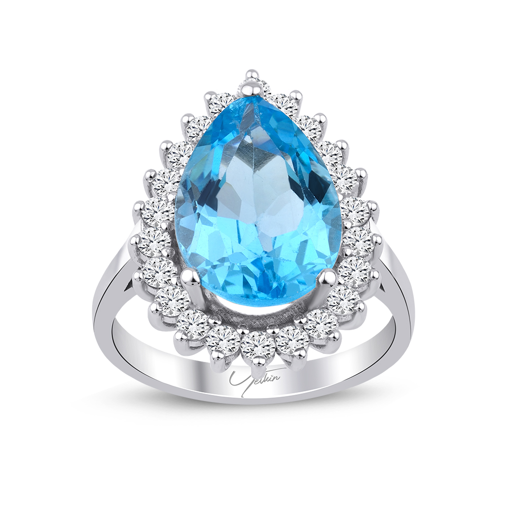 5.75 Karat Pırlanta Blue Topaz Yüzük (8 ayar 4.2Gr 0)