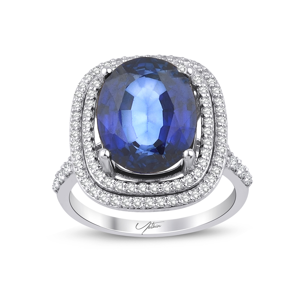 7.60 Karat Pırlanta Safir Yüzük (8 ayar 5.4Gr Altın)