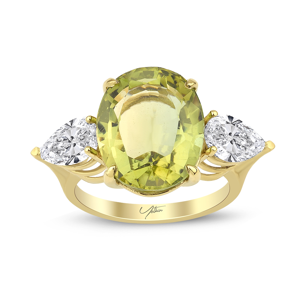 8.40 Karat Pırlanta Damla Kesim Yeşil Topaz Yüzük