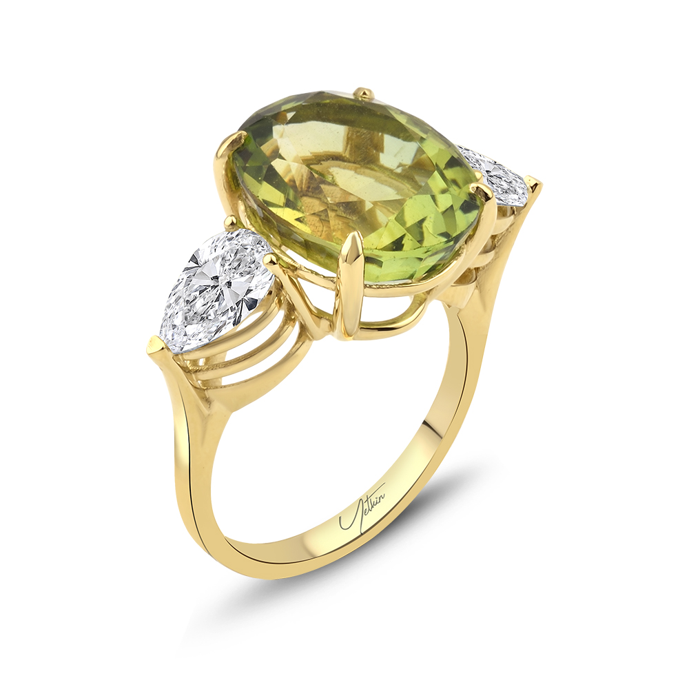 8.40 Karat Pırlanta Damla Kesim Yeşil Topaz Yüzük