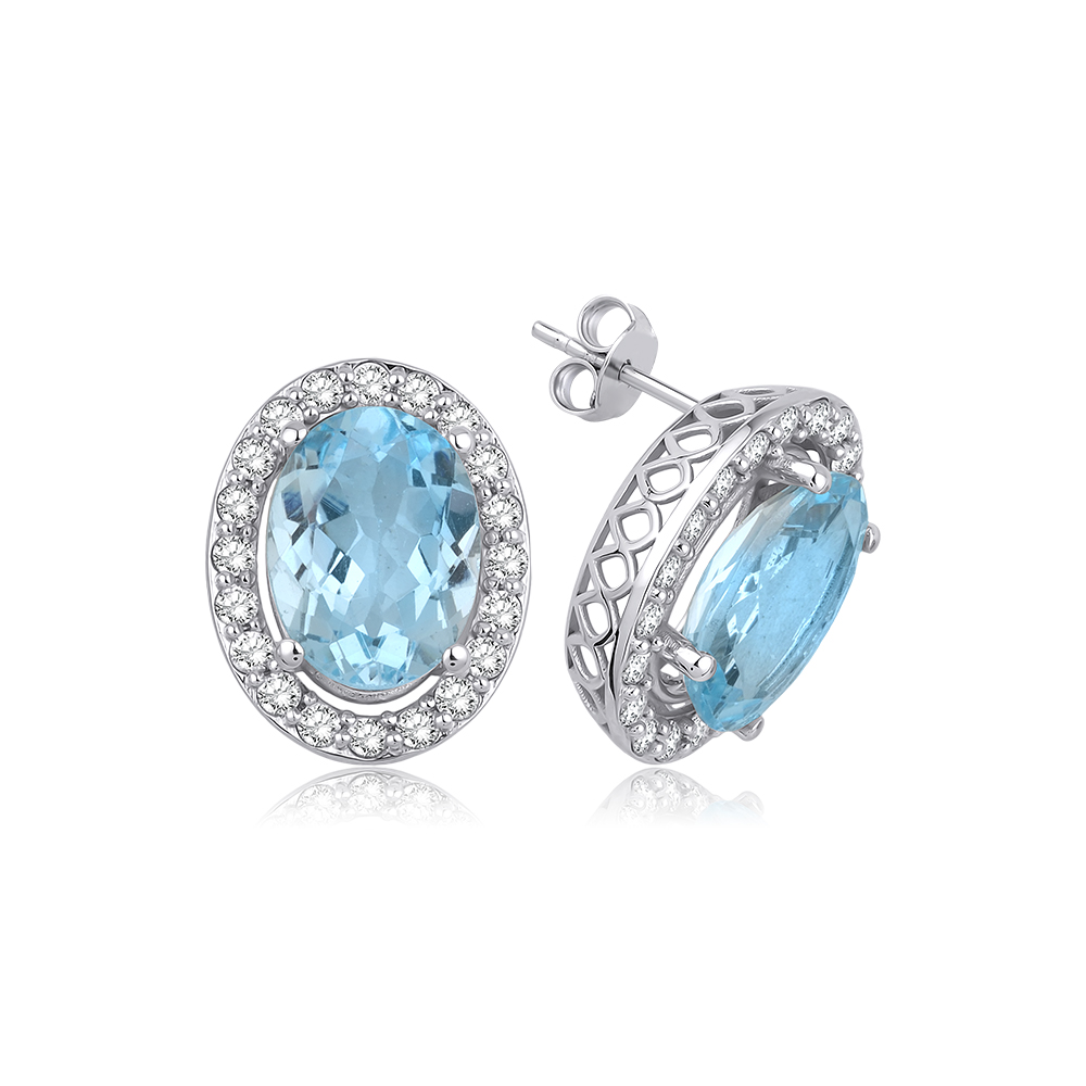 Fantezi Küpeler 9.50 Karat Pırlanta Aquamarin Küpe (8 ayar 3.2Gr 0)